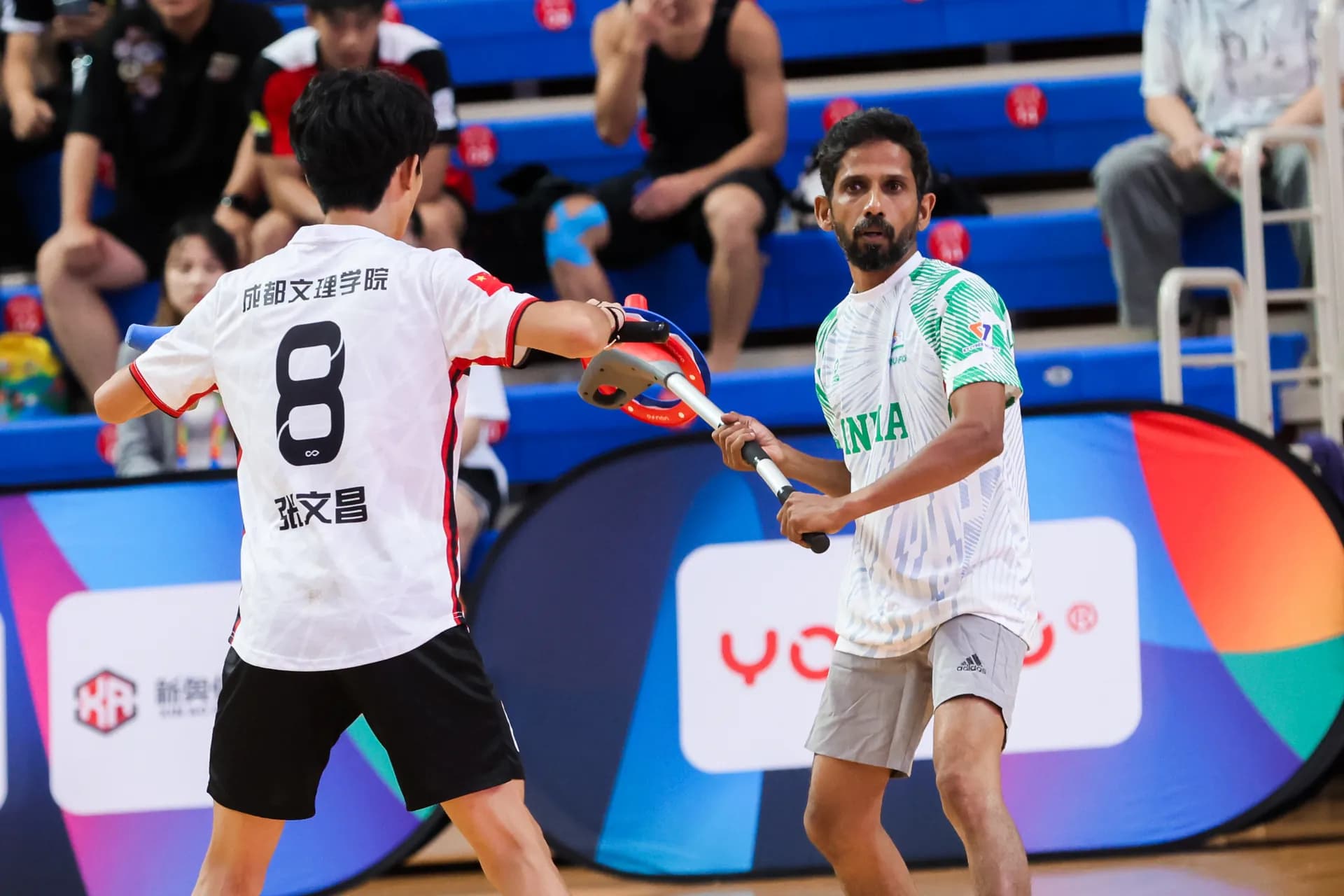 Intense match moment at the World Cup